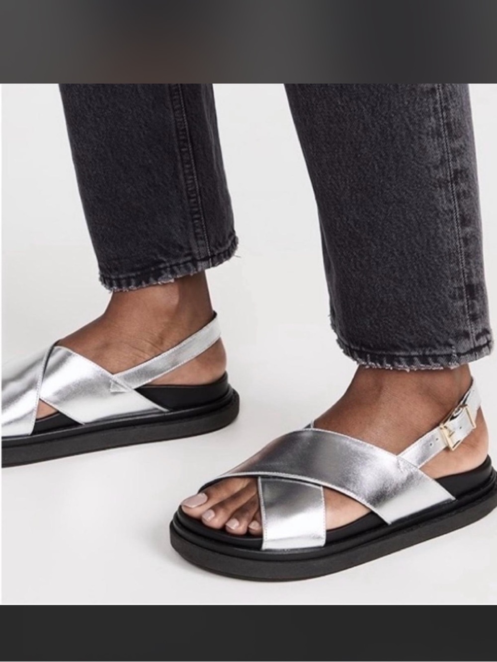 ALOHAS Marshmallow Shimmer Metallic Silver Leather Chunky Sandals